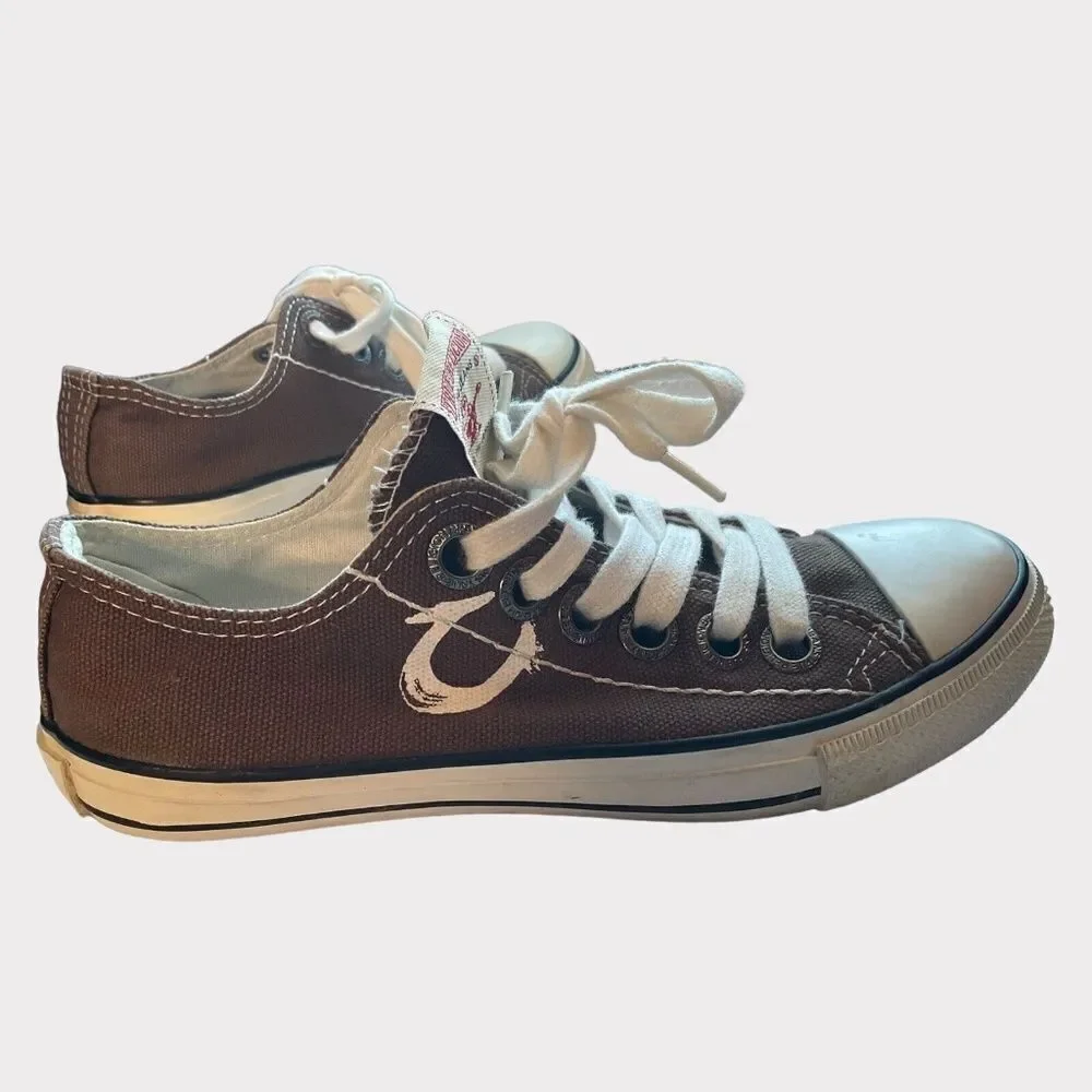 True Religion Men's Brown Canvas Lace‎ Up Low Top Keds Sneakers Size 7.5